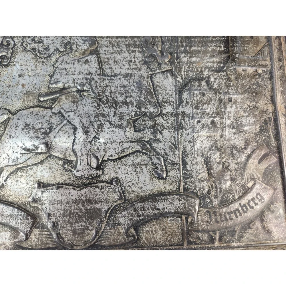 Vintage German Silver Tin Biscuit Box Knight Jousting Castles Horse History